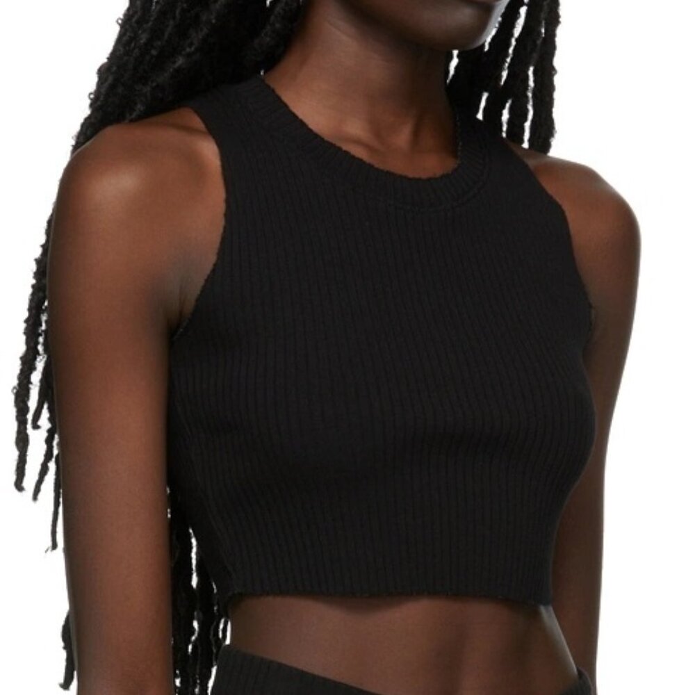 Cotton Citizen Black Ribbed Ibiza Summer Stretchy Cropped Tank Top Size S